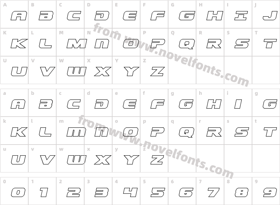 Dekaranger Outline ItalicCharacter Map