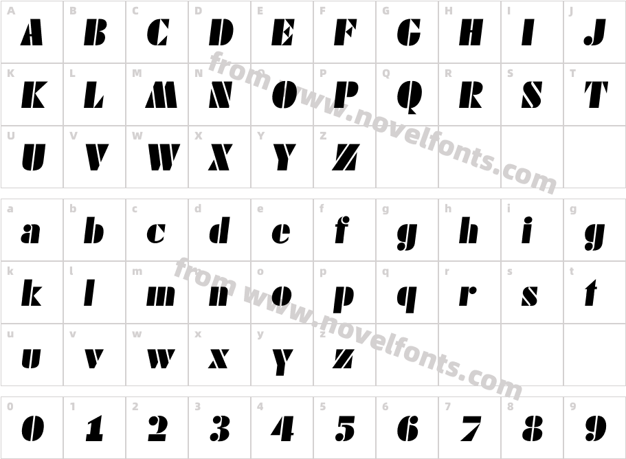 DekoblackItalicCharacter Map