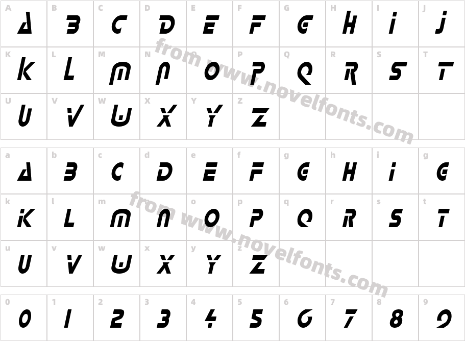 Delta-Condensed ItalicCharacter Map