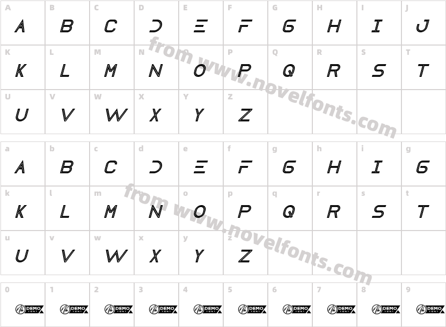 Destia Demo Bold ItalicCharacter Map