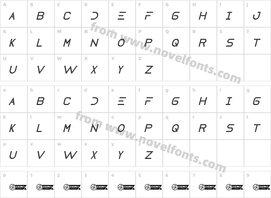 Destia Demo ItalicCharacter Map