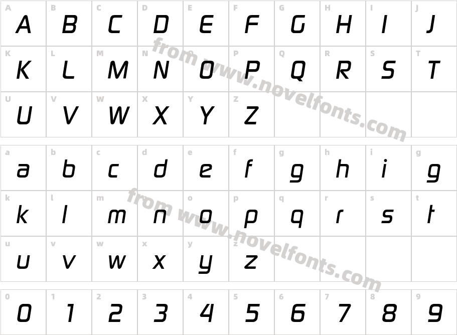 DigitalEF-MediumItalicCharacter Map