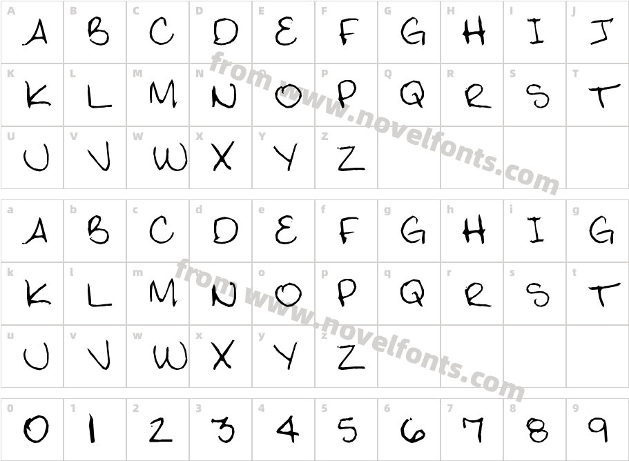 Digna's HandwritingCharacter Map