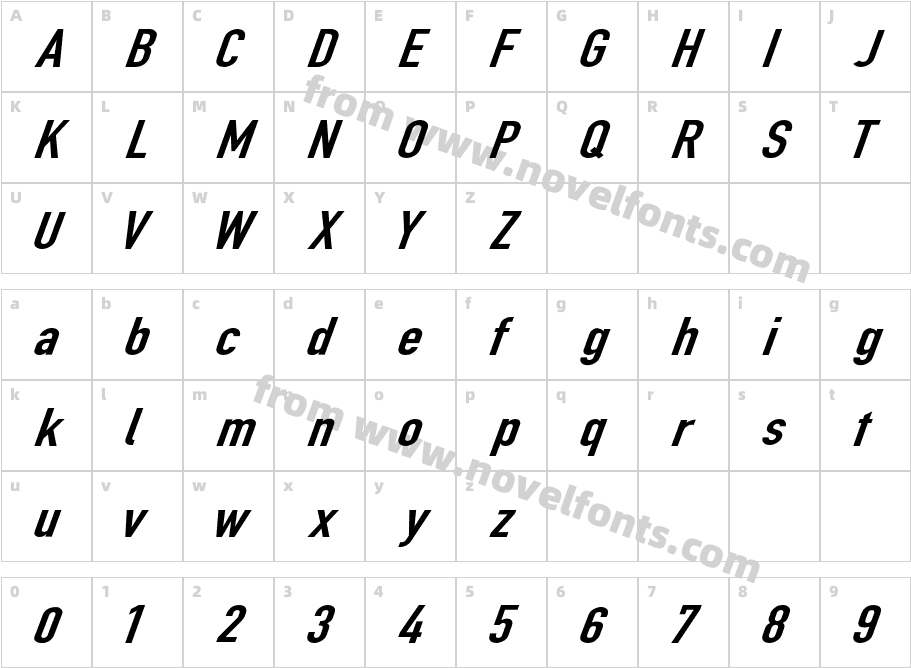 Din Kursivschrift BreitCharacter Map