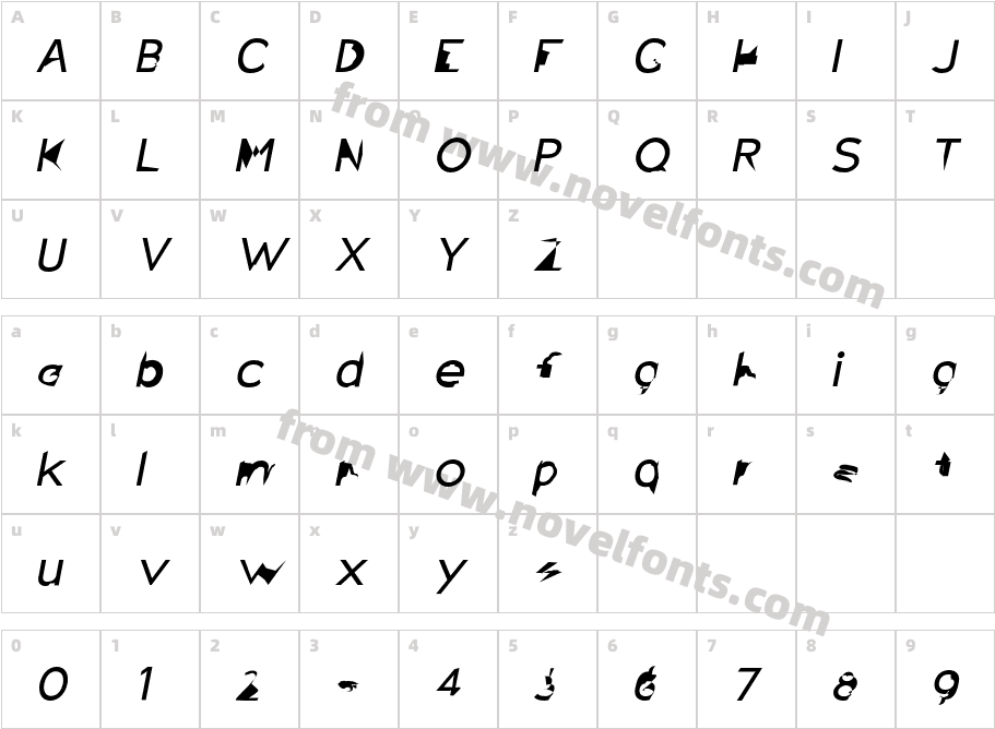 Distorted Sans ObliqueCharacter Map