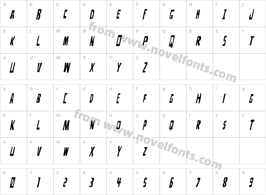 Disturbia Condensed ItalicCharacter Map