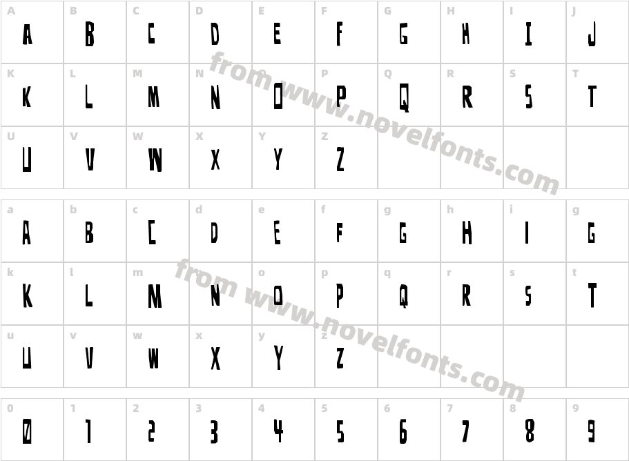 Disturbia CondensedCharacter Map