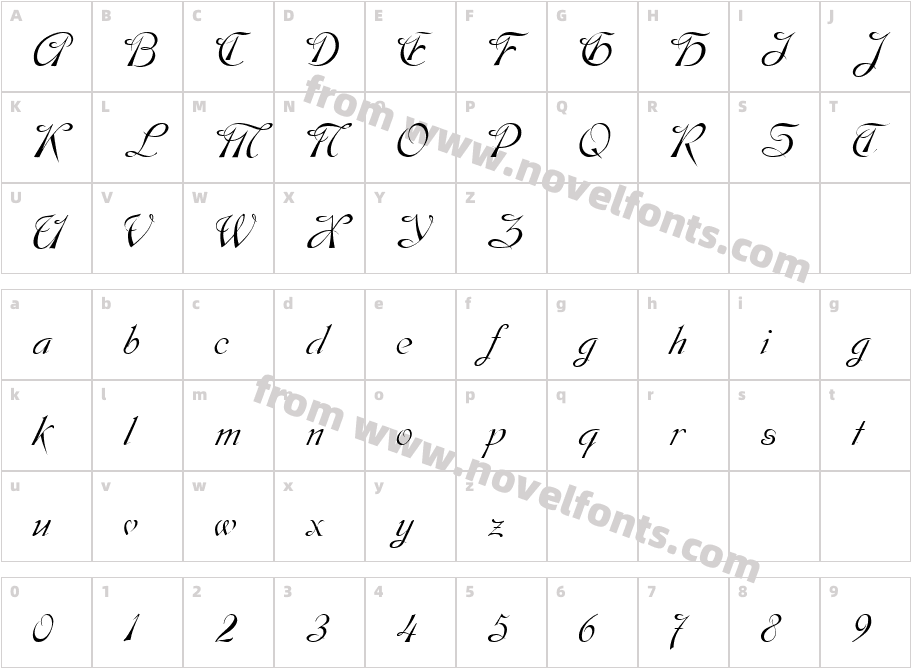 Dobkin-Script RegularCharacter Map