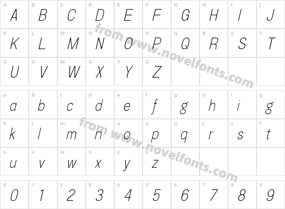 Doboto Thin ItalicCharacter Map