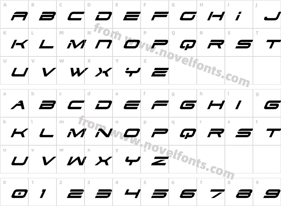 Dodger Super-ItalicCharacter Map