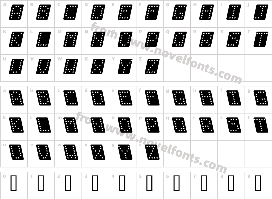 Domino bred kursivCharacter Map