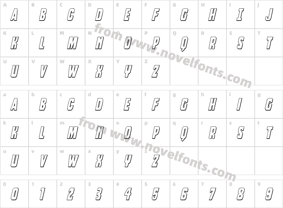 Dorian Gore 3D ItalicCharacter Map