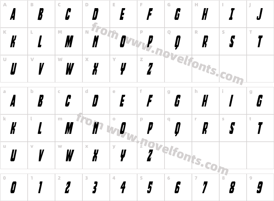 Dorian Gore Condensed ItalicCharacter Map