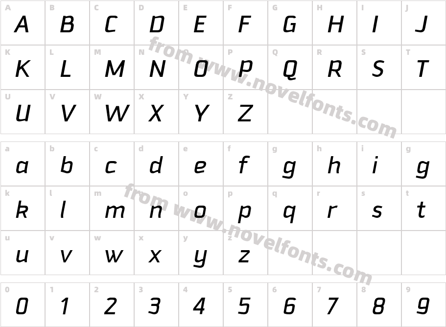 Downtempo-MediumItalicCharacter Map