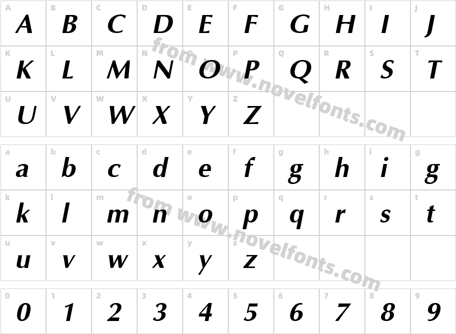 AGOpus Bold ObliqueCharacter Map