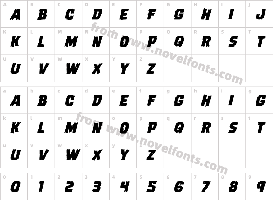 Dread Ringer Expanded ItalicCharacter Map