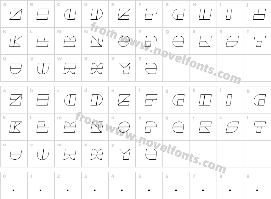 DrebiekExpandedOutlineItalicCharacter Map