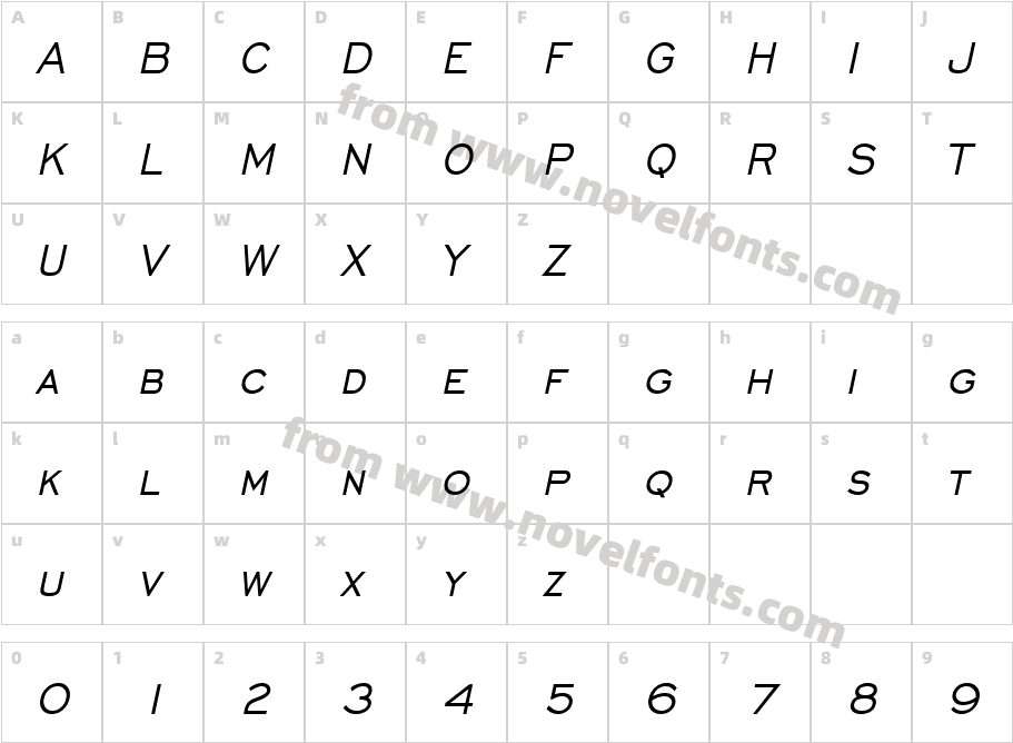 Chisel Condensed ItalicCharacter Map