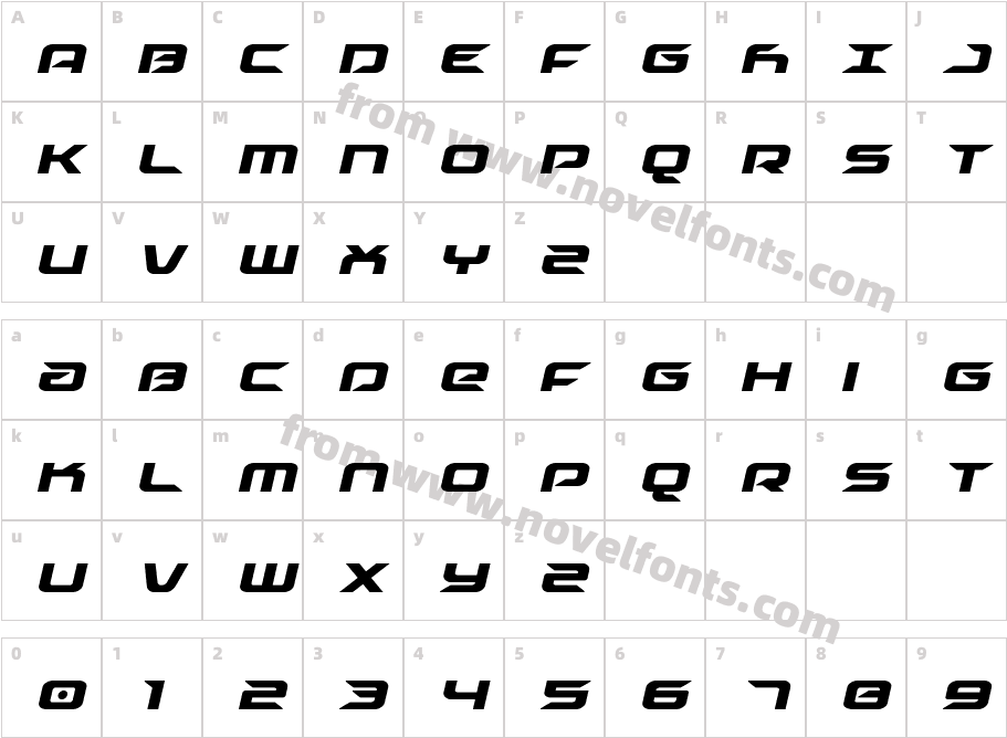 Drive Condensed ItalicCharacter Map