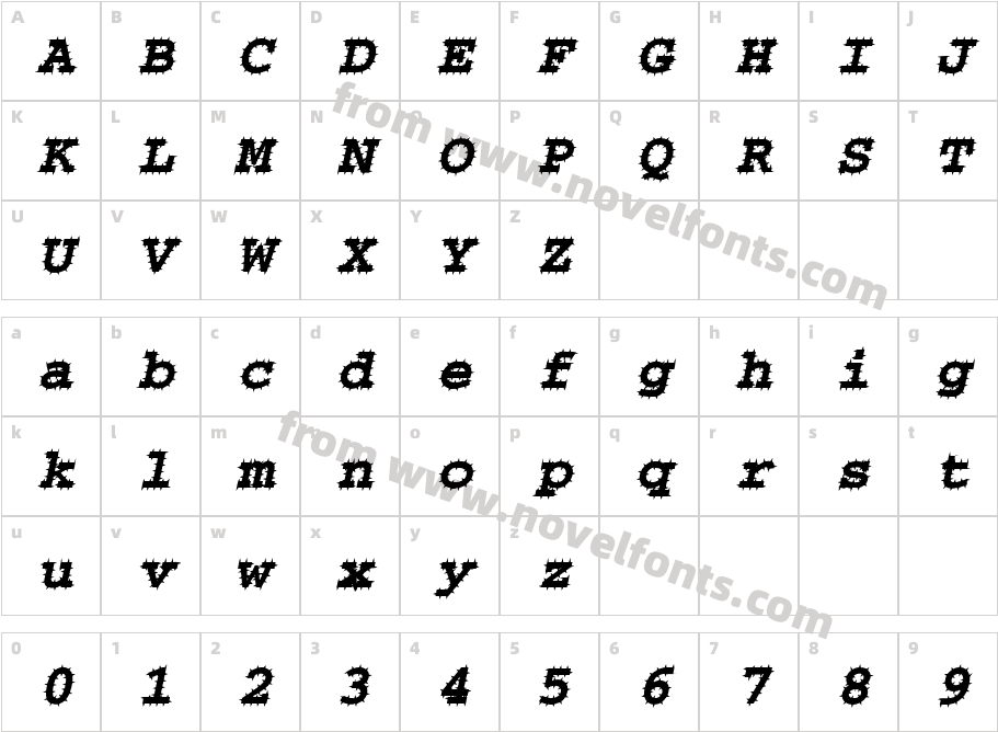 Chisel-Spiked ItalicCharacter Map