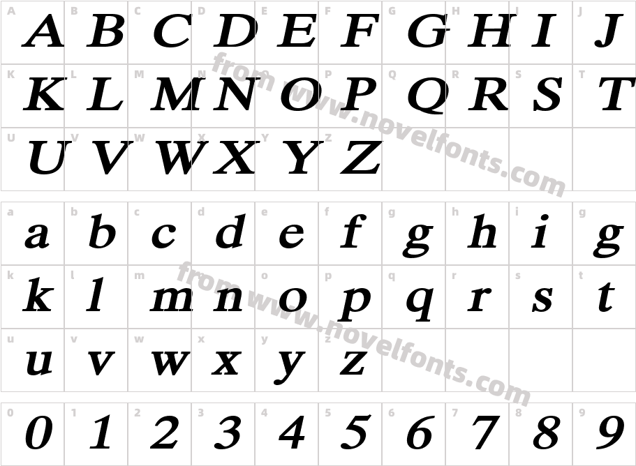 Duke Extended BoldItalicCharacter Map