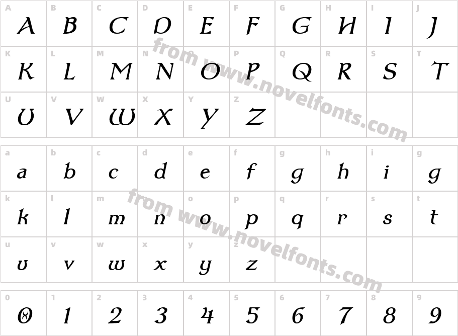 Dumbledor 1 ItalicCharacter Map