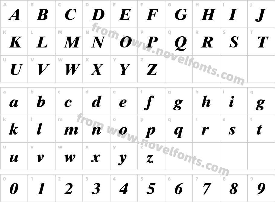 Dutch 801 Extra Bold Italic BTCharacter Map