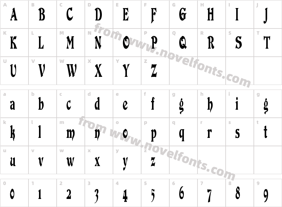 DuvallCondensedCharacter Map