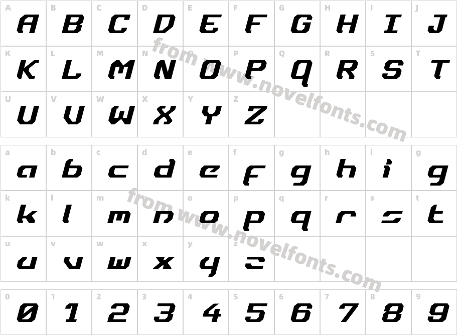 Dynotherm ItalicCharacter Map