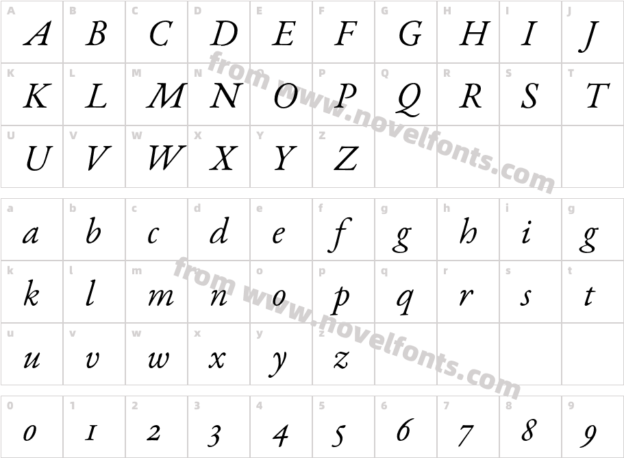 EB Garamond 12 ItalicCharacter Map