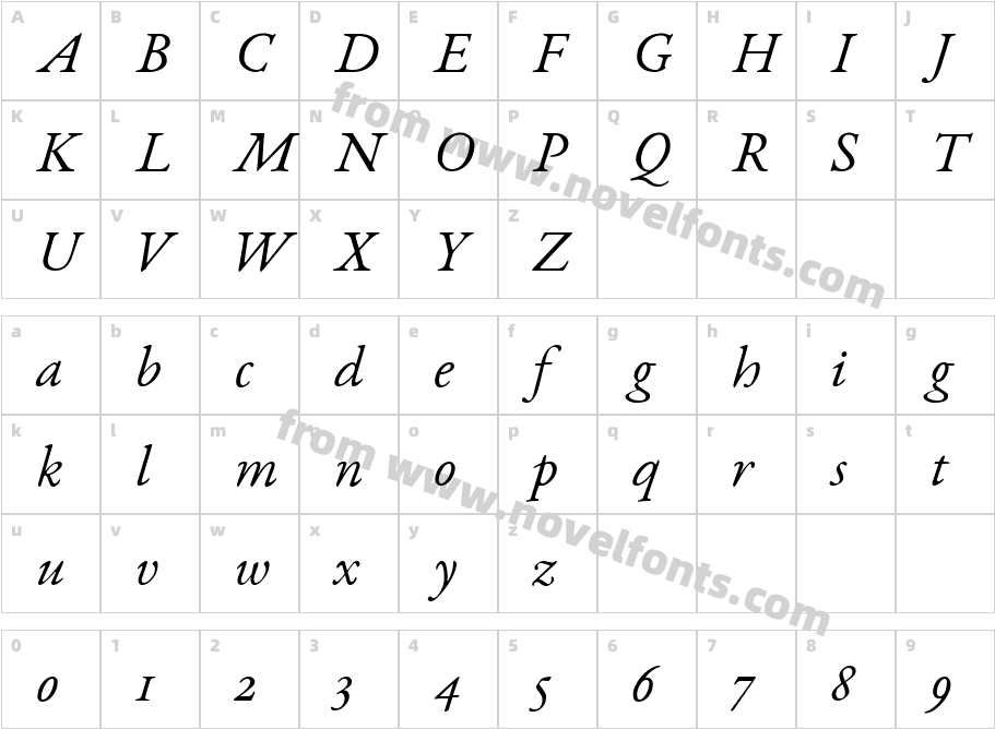 EB Garamond 12 ItalicCharacter Map