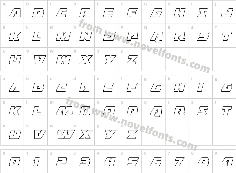 Eagle Strike Outline ItalicCharacter Map