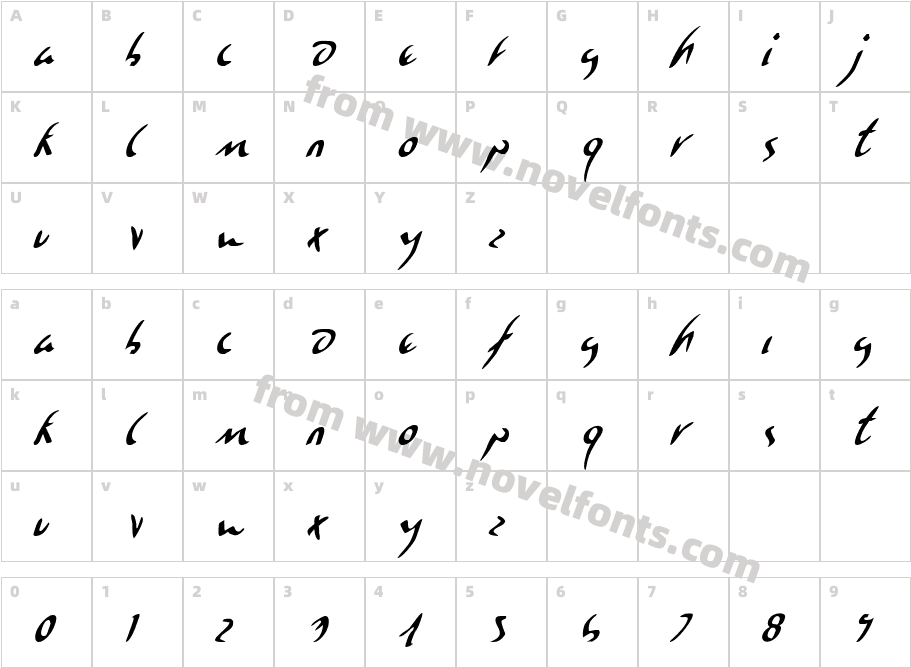 Eagleclaw Condensed ItalicCharacter Map