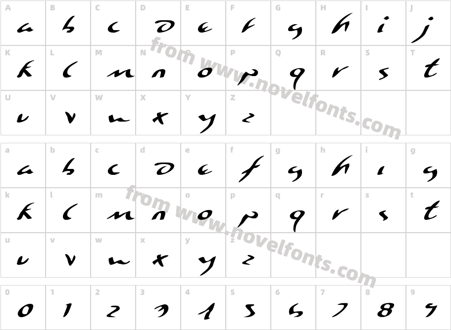 Eagleclaw Expanded ItalicCharacter Map