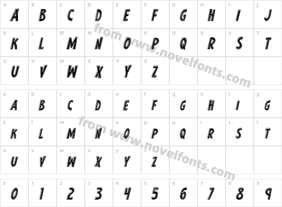 Earth's Mightiest Bevel ItalicCharacter Map