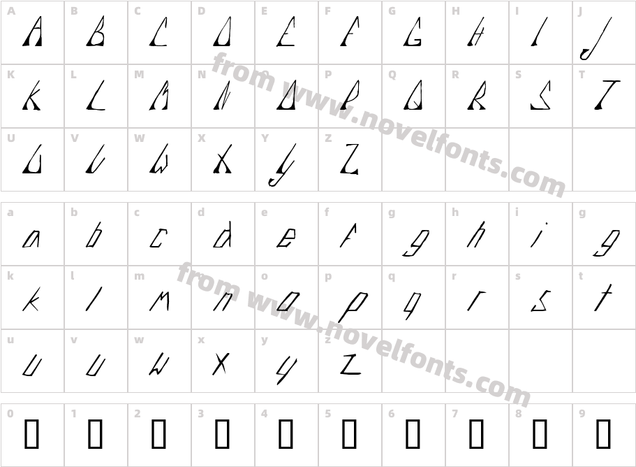 Edje SlantCharacter Map