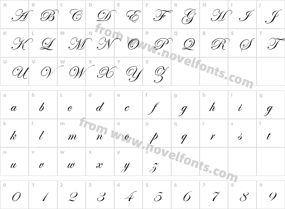 EdwardianScrITC ReguAlteCharacter Map