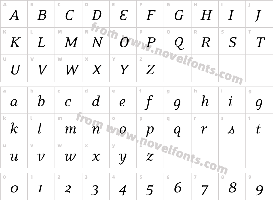 EideticNeo-ItalicCharacter Map