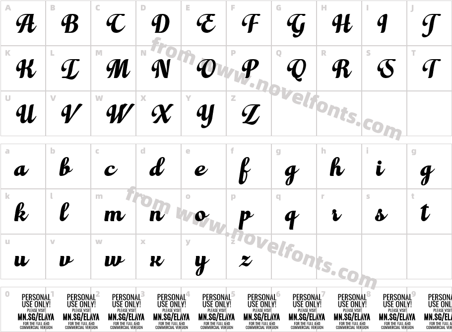 Elaya Script PERSONAL USE ONLYCharacter Map