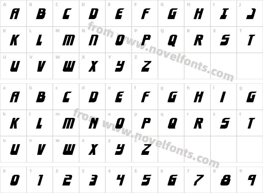 Eldebaran Expanded ItalicCharacter Map