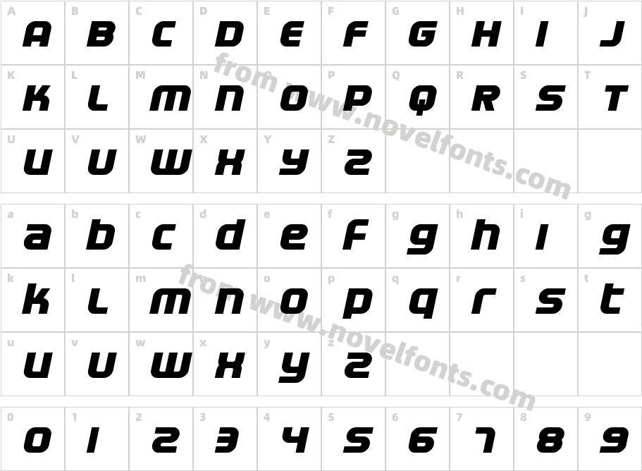 Electrofied BoldItalicCharacter Map