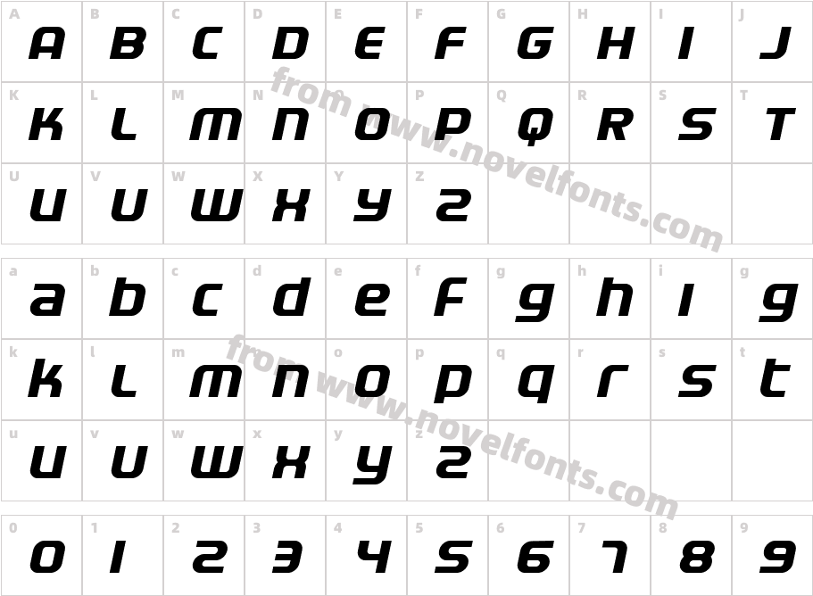 Electrofied ItalicCharacter Map