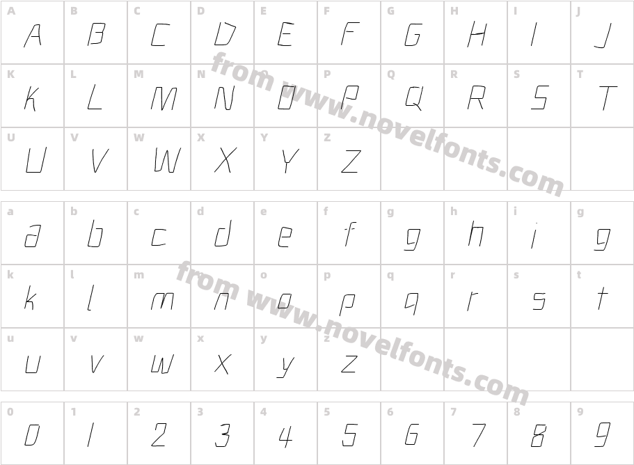 Electronic ExtraThin ItalicCharacter Map