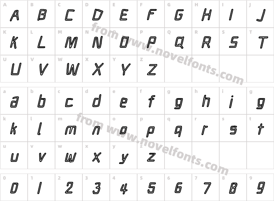 Electronic Outline ItalicCharacter Map