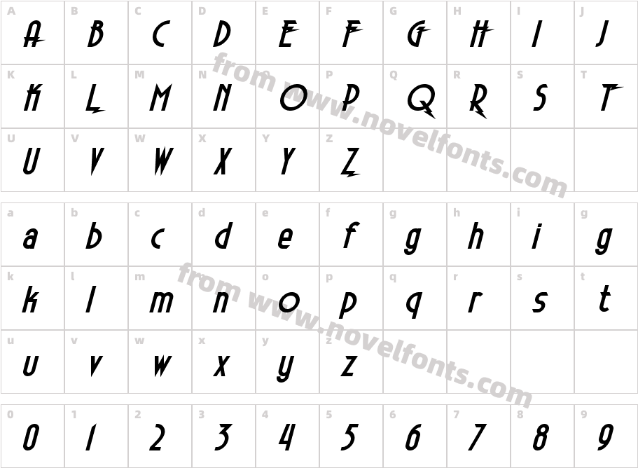 Electrorocket BoldCharacter Map