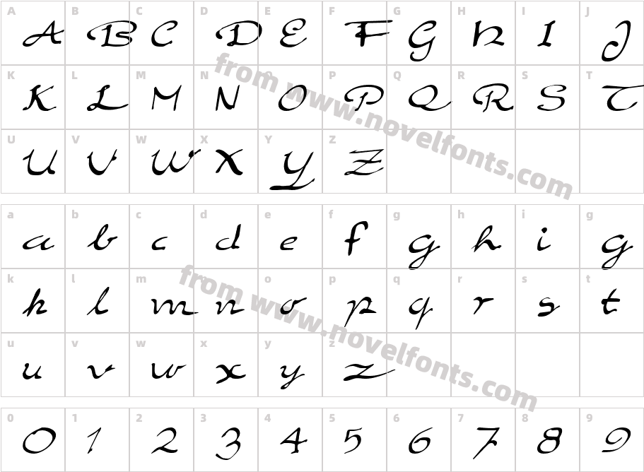 Elegant hand ScriptCharacter Map