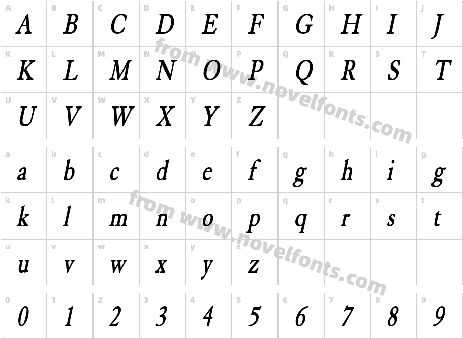 Elephant Condensed BoldItalicCharacter Map