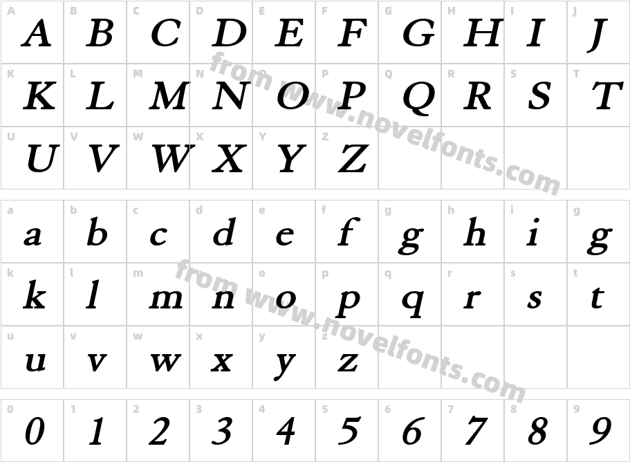 Elephant Wide BoldItalicCharacter Map