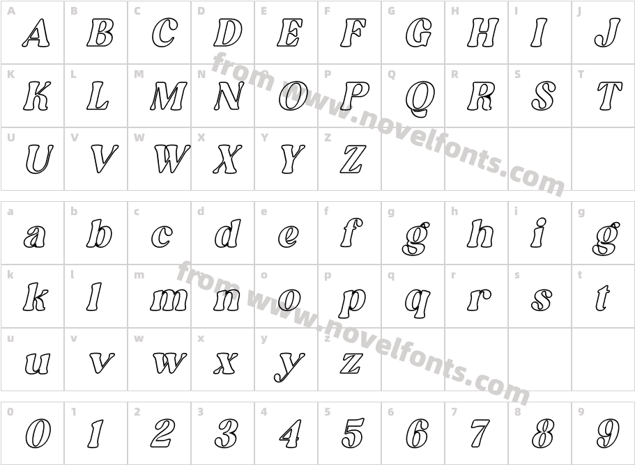 Elinga Outline ItalicCharacter Map