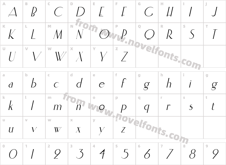 Elisia ItalicCharacter Map